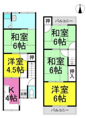 京都市伏見区日野谷寺町、中古一戸建ての間取り画像です