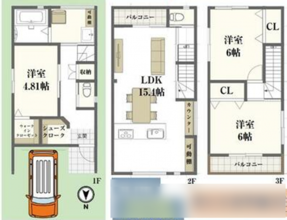 京都市伏見区醍醐御園尾町、新築一戸建ての間取り画像です