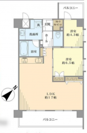 京都市伏見区淀木津町、マンションの間取り画像です