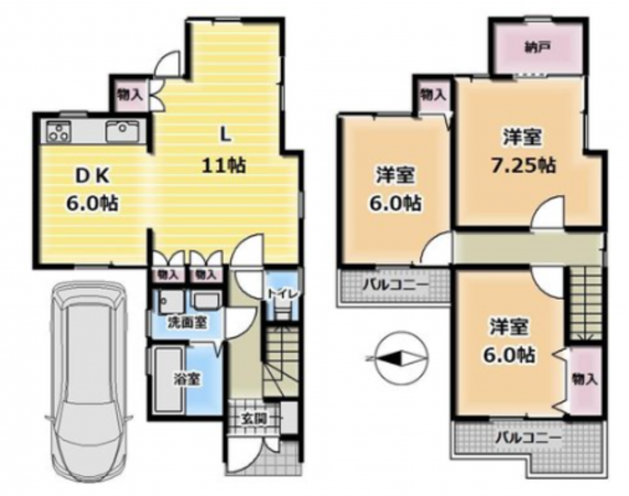 京都市伏見区小栗栖中山田町、中古一戸建ての間取り画像です