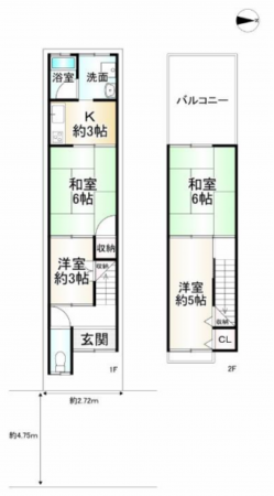 京都市伏見区深草出羽屋敷町、中古一戸建ての間取り画像です