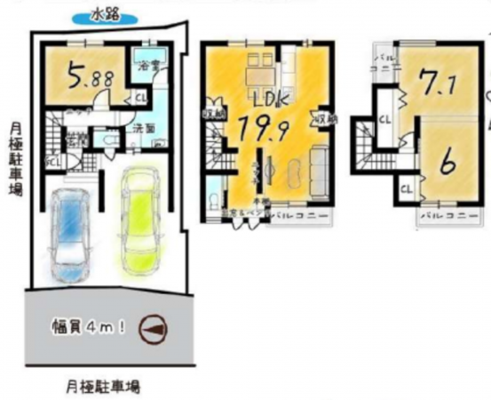 京都市伏見区久我石原町、新築一戸建ての間取り画像です