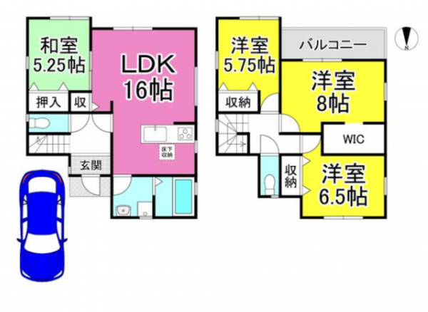 京都市伏見区日野不動講町、新築一戸建ての間取り画像です