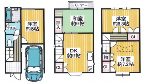 京都市伏見区中之町、中古一戸建ての間取り画像です