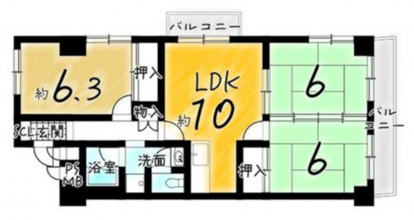 京都市南区久世上久世町、マンションの間取り画像です