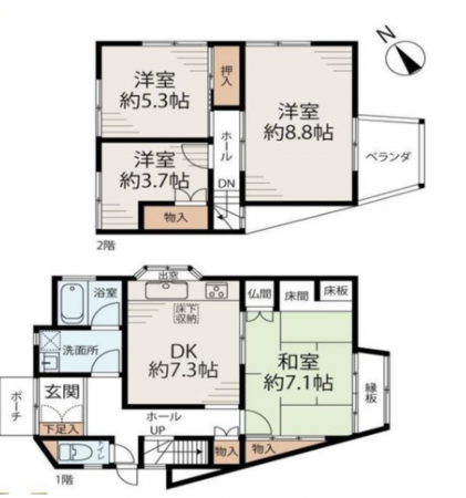 京都市伏見区奈良屋町、中古一戸建ての間取り画像です