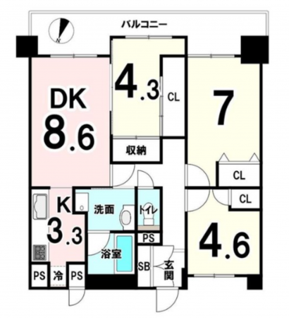 京都市伏見区淀木津町、マンションの間取り画像です