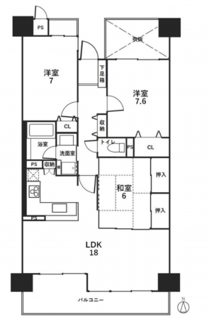 京都市伏見区中島河原田町、マンションの間取り画像です