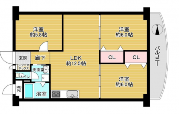 京都市伏見区深草西浦町、マンションの間取り画像です