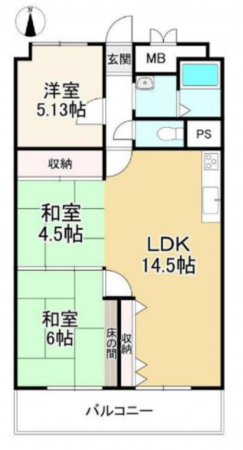 京都市伏見区向島二ノ丸町、マンションの間取り画像です