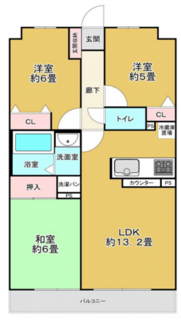 京都市伏見区新町、マンションの間取り画像です