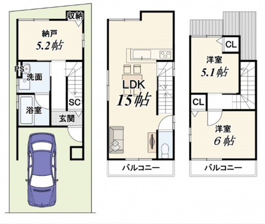 京都市伏見区淀美豆町、新築一戸建ての間取り画像です