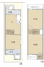 京都市伏見区東菱屋町、中古一戸建ての間取り画像です