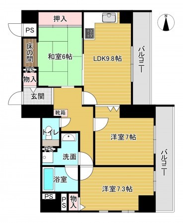 京都市伏見区東町、マンションの間取り画像です