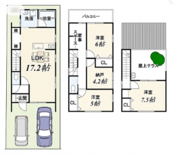 京都市伏見区向島上林町、新築一戸建ての間取り画像です