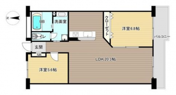 京都市伏見区横大路下三栖山殿、マンションの間取り画像です