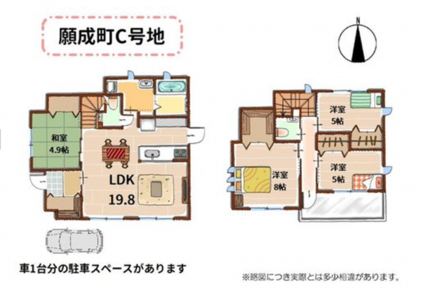 京都市伏見区深草願成町、新築一戸建ての間取り画像です