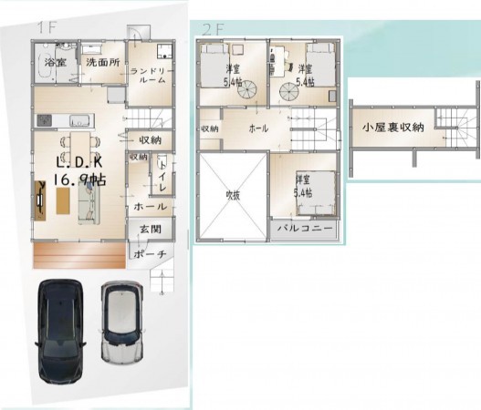 京都市伏見区深草大亀谷東寺町、新築一戸建ての間取り画像です