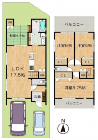 京都市伏見区日野野色町、中古一戸建ての間取り画像です