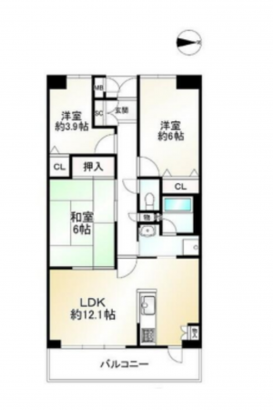 京都市南区東九条西山町、マンションの間取り画像です