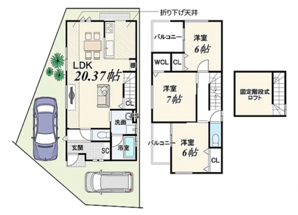 京都市南区久世上久世町、新築一戸建ての間取り画像です