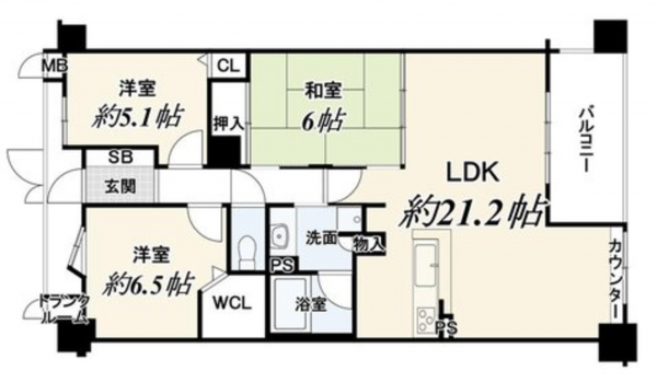 京都市伏見区醍醐大構町、マンションの間取り画像です
