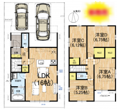 京都市伏見区向島立河原町、新築一戸建ての間取り画像です
