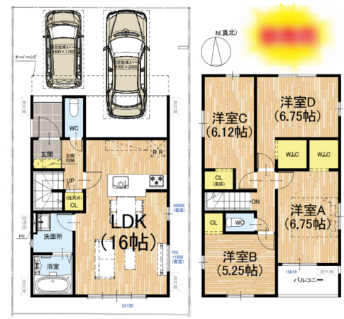 京都市伏見区向島立河原町、新築一戸建ての間取り画像です
