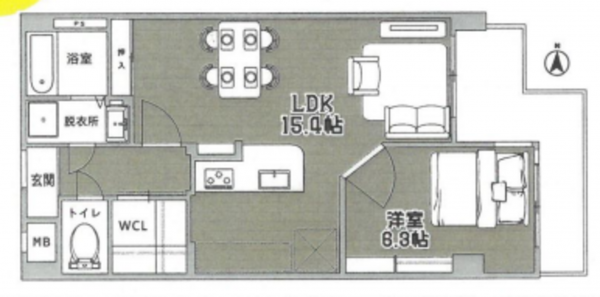 京都市伏見区深草枯木町、マンションの間取り画像です