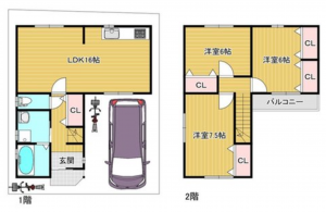京都市伏見区深草ススハキ町、中古一戸建ての間取り画像です