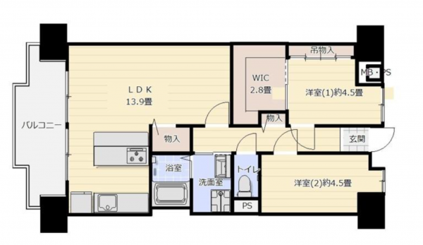 京都市伏見区淀際目町、マンションの間取り画像です
