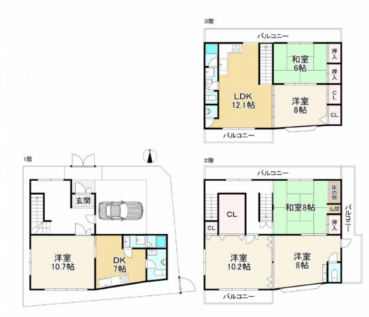 京都市伏見区向島善阿弥町、中古一戸建ての間取り画像です