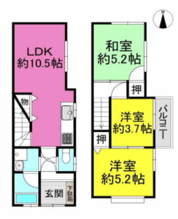 京都市伏見区深草大亀谷西久宝寺町、中古一戸建ての間取り画像です