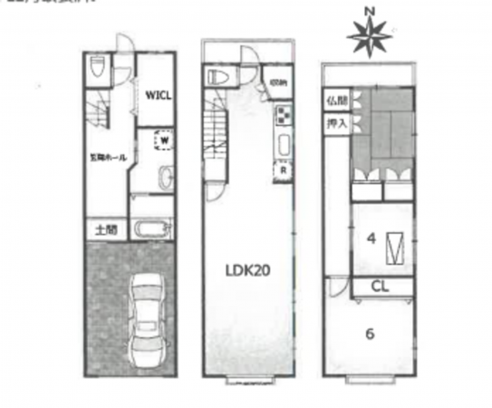 京都市伏見区深草フチ町、中古一戸建ての間取り画像です