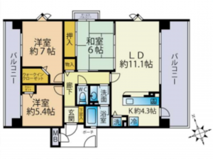 京都市伏見区深草大亀谷内膳町、マンションの間取り画像です