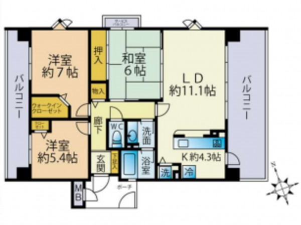 京都市伏見区深草大亀谷内膳町、マンションの間取り画像です