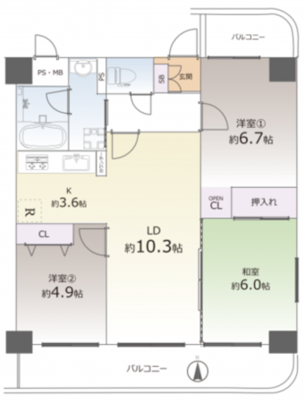 京都市伏見区桃山町丹後、マンションの間取り画像です