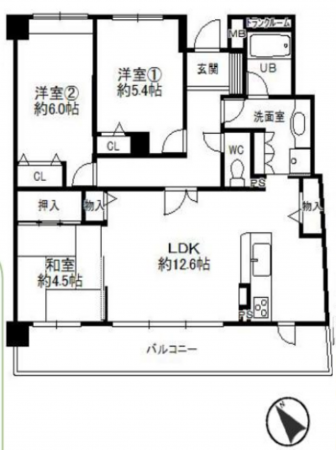 京都市伏見区向島二ノ丸町、マンションの間取り画像です