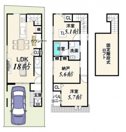 京都市南区九条町、土地の建築プラン例画像です