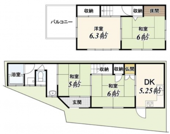 京都市伏見区深草平田町、中古一戸建ての間取り画像です