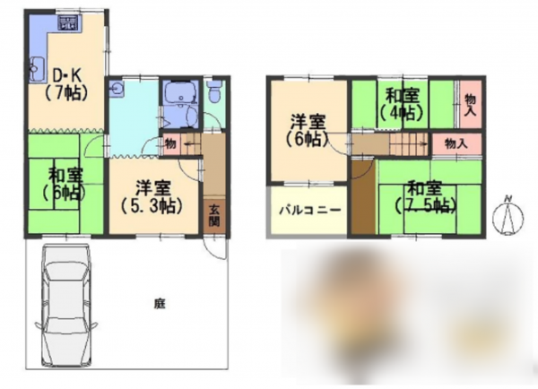 京都市伏見区久我森の宮町、中古一戸建ての間取り画像です