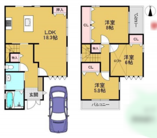 京都市伏見区久我森の宮町、中古一戸建ての間取り画像です