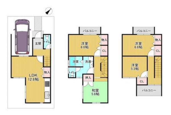京都市伏見区向島津田町、中古一戸建ての間取り画像です