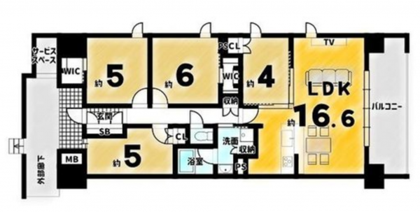 京都市南区久世上久世町、マンションの間取り画像です