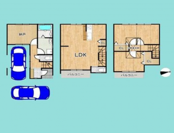 京都市南区上鳥羽奈須野町、中古一戸建ての間取り画像です