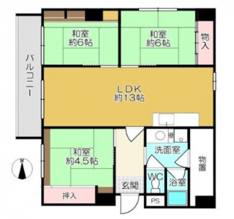 京都市伏見区桃山町泰長老、マンションの間取り画像です