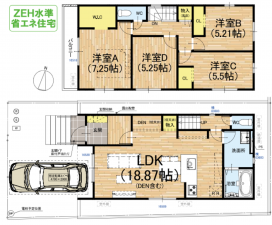 京都市伏見区日野西大道町、新築一戸建ての間取り画像です
