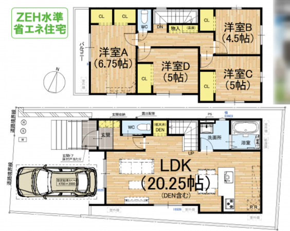京都市伏見区日野西大道町、新築一戸建ての間取り画像です