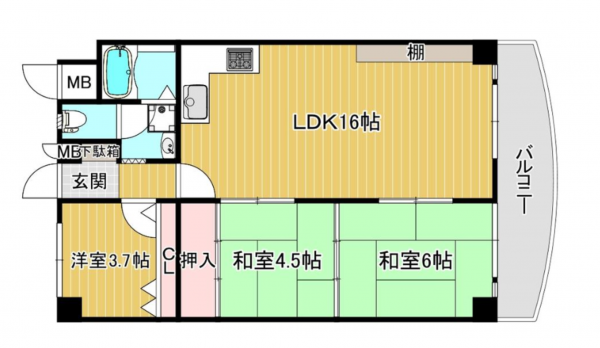 京都市伏見区深草西浦町、マンションの間取り画像です