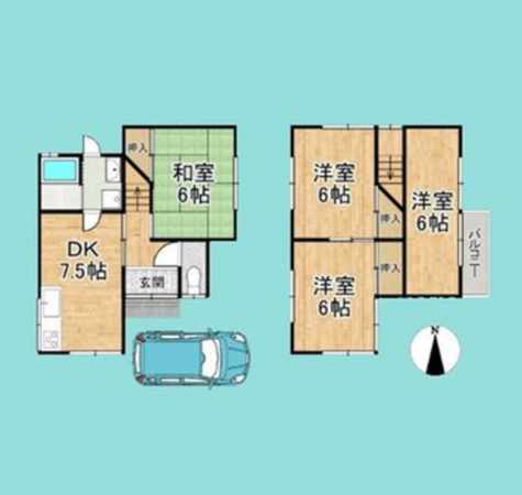京都市伏見区醍醐御霊ケ下町、中古一戸建ての間取り画像です